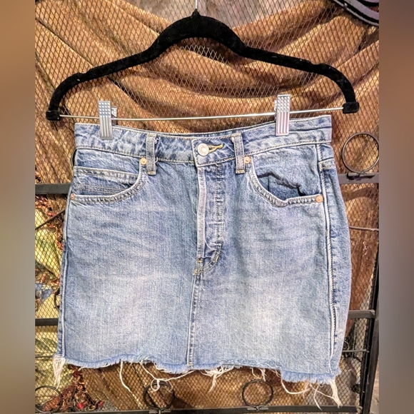 We The Frree FP Distressed A-line Denim Skirt - Picture 2 of 11